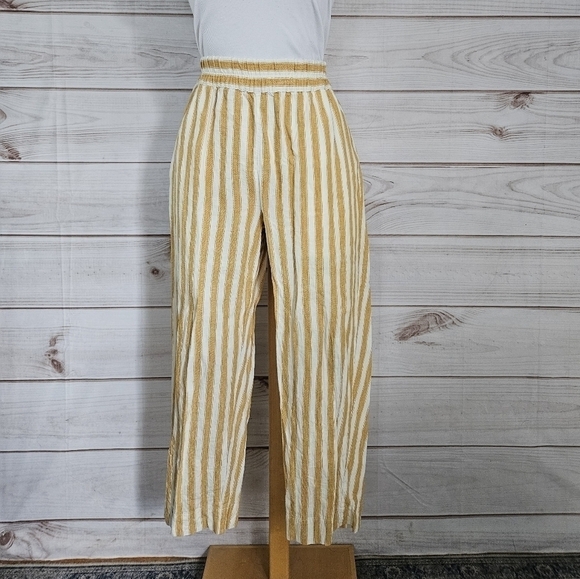 Madewell Tapered Huston Pull On Linen Crop Pants in Golden Plume Stripe Sz Small - Picture 6 of 14